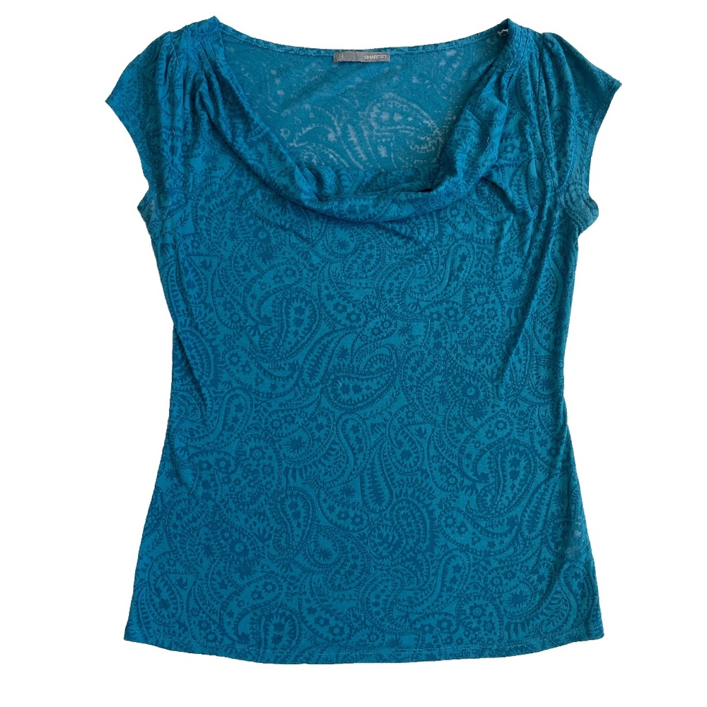 LAST CHANCE, BUY NOW! GUC Smart Set Paisley Etched Cowl Neck Top in Blue Size S